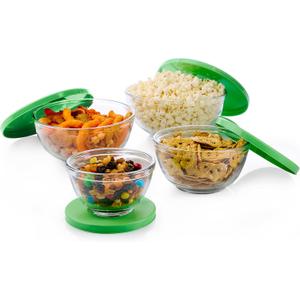 Libbey Baker's Basics 4 Piece Glass Mixing Bowl Set with Plastic Lids - Elegant Nesting Bowls - Glass Mixing Bowls with Lids to Store, Serve and More
