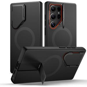 SURITCH for Samsung Galaxy S24 Ultra Phone Case, Magnetic Protective Cover with Camera Cover & Adjustable Metal Kickstand for Galaxy S24 Ultra (2024)-Black