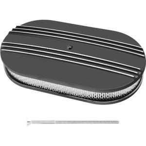 15" Oval Partial Finned Aluminum Air Cleaner Assembly Kit, Black Air Cleaner for Carburetor with Filter Element