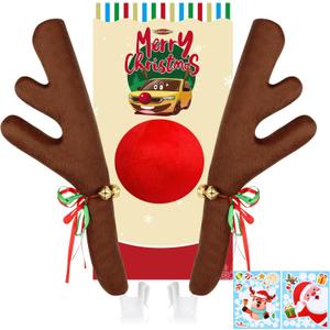 Hydencamm Reindeer Car Decoration for Christmas with Nose, 4PCS Window Sticker, Antlers for Car Reindeer Window Roof-Top & Front Grille, Auto Holiday Decoration Reindeer Ears for Car SUV Van Truck