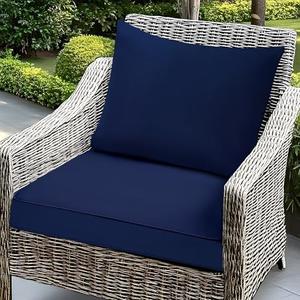 Fabuday Outdoor Chair Cushions Set - 22 x 22 Inch Waterproof & Fade Resistant Patio Furniture with Removable Cover Deep Seat & Back Pillow with Ties Replacement for Sunbrella Outside Sofa Couch Blue