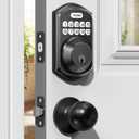 TEEHO TE001K Keyless Entry Door Lock with Handle, Electronic Keypad Deadbolt with 2 Knobs, High-Security Front Door Handle Set for Home & Rental, Smart Auto-Locking, Easy Install, Matte Black