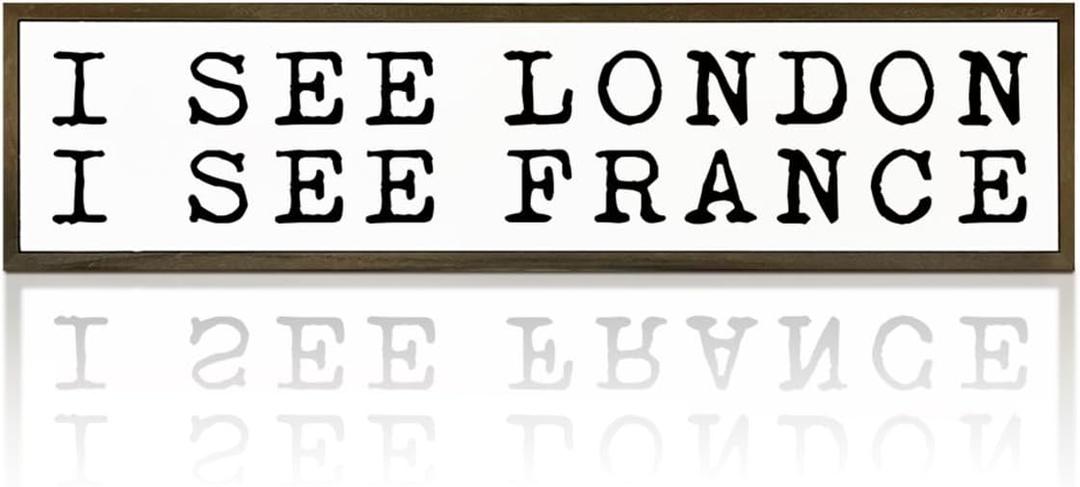 Funny Bathroom Decor Signs, I See London I See France Sign, Restroom Wall Art, Modern Farmhouse Home Decors, Kids Bathroom Decor, Decorative Wooden Table Sign, 17.8x4x1.2 inches