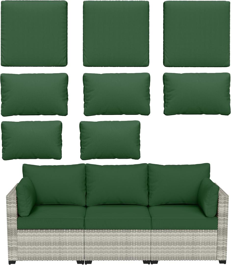 8 pcs Outdoor Cushion Slipcovers Outdoor Patio Cushions Covers Replacement Waterproof with Zipper w/3 Seat Cushion Covers and 5 Backrest Pillow Covers, Covers Only (Green)