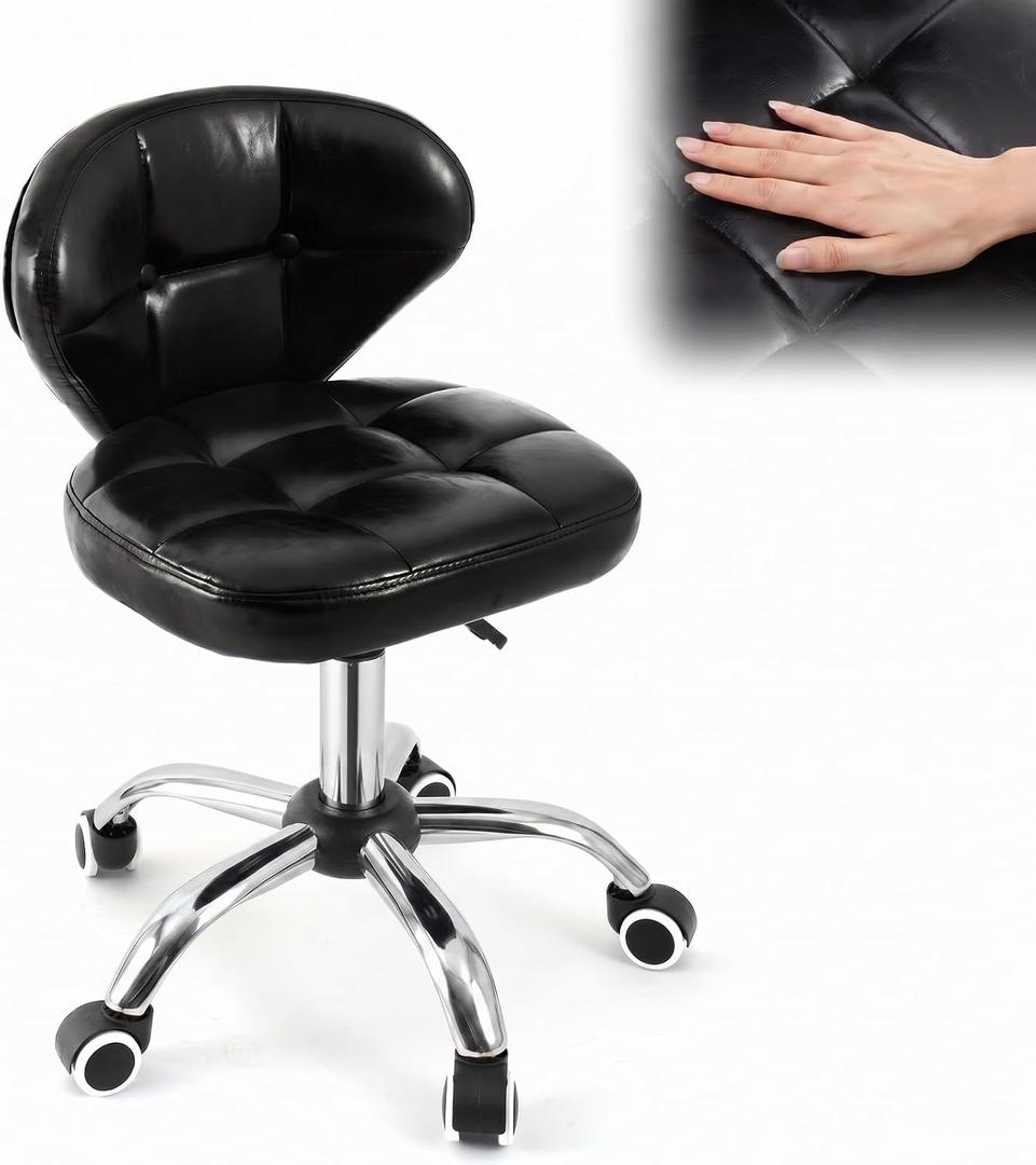 Sintuff Salon Nail Pedicure Stool Adjustable Hydraulic Pedicure Chair Soft Seat Cushiont with Back Support, Silent Rolling 360 Swivel Salon Furniture for Tattoo Facial Massage Spa Medical, 15.7-23.6 inch