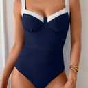 B2prity Women's One Piece Swimsuits Tummy Control Bathing Suits Push Up Swim Suit Color Block Swimwear (Blue, S)