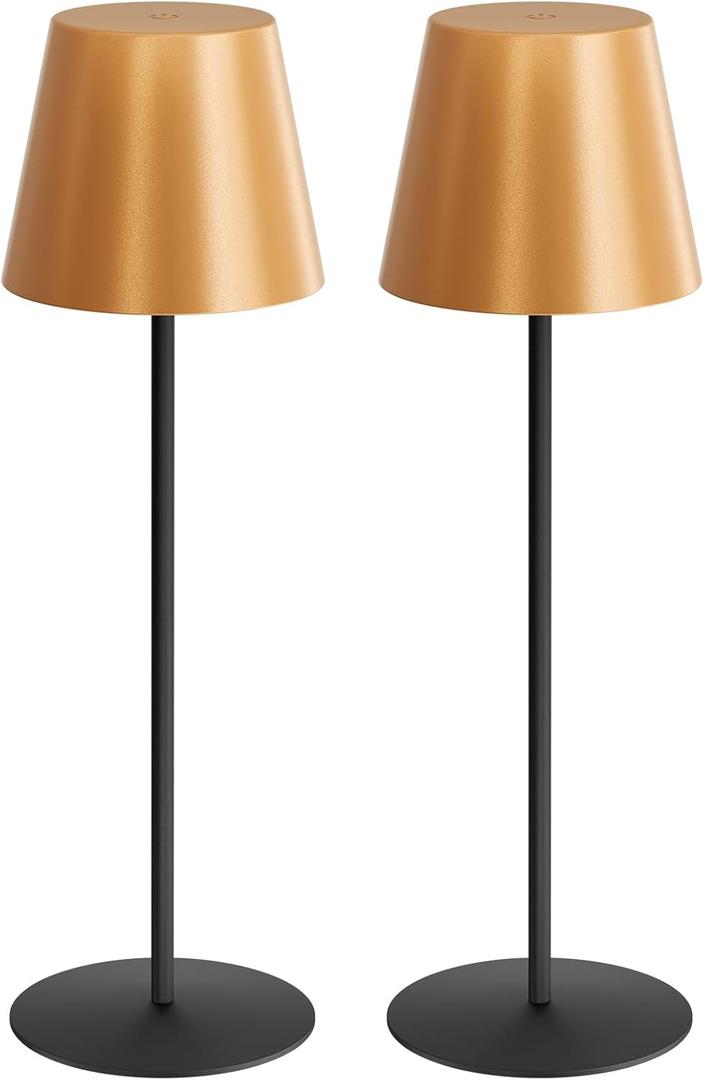 uuffoo 2 Pack Rechargeable Table Lamp Cordless Battery Operated Table Lamps Shower Lamp Bathroom Lamp with 3 Colors Stepless Dimming, Desk Lamp for Restaurant, Patio, Bedroom, Bar (Gold+Black)