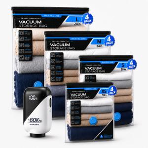 Travel Vacuum Bags with 60KPA Pump, 16 Pack Vacuum Seal Bags for Clothing, 16 Combo Travel Size
