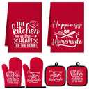Sratte 6 Pcs Kitchen Decor Accessories Set Farmhouse Towels Pot Holders Oven Mitts 2 Potholders 2 Cooking Mittens Oven Glove for Christmas Baking Cooking Supply(Red,Kitchen)