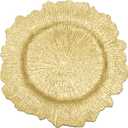 Simply Elegant Large Reef Plastic Charger Plate | Service Plate for Parties, Dinner, Weddings, Quinceaneras and Events | 14 inch Diameter | Gold- Gloss Finish | Set of 24
