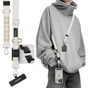 MAGEASY 20mm FidLock Dual Crossbody Utility Strap- Adjustable Crossbody Phone Lanyard with Magnetic Quick Release Buckle, Universal Durable Strap for iPhone 16 Pro Max & Most Smartphones - Starlight