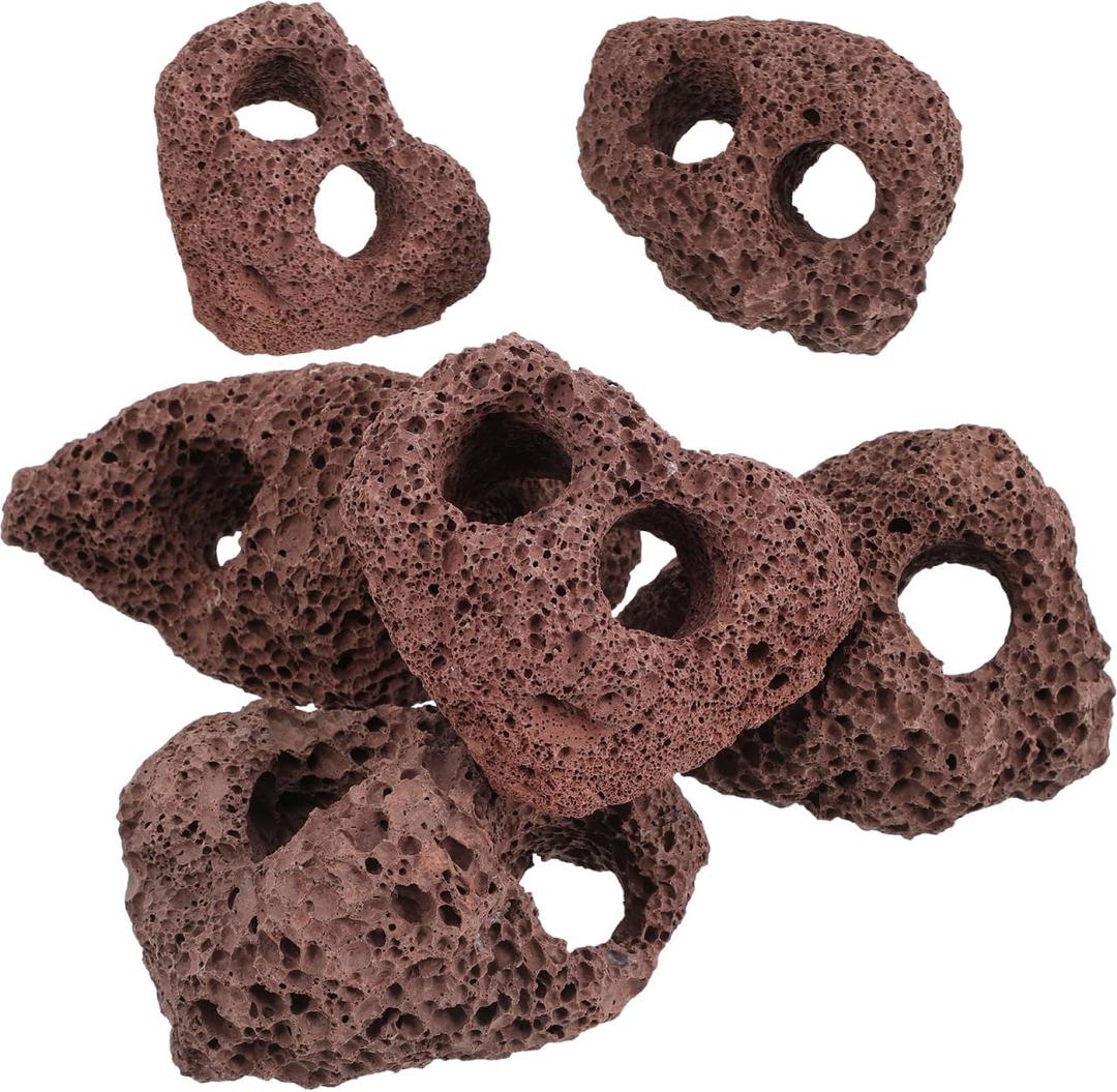 Housoutil Lava Rock Aquarium, 6PCS Aquarium Volcanic Stone Plant Fixer Ornaments, Double-Hole Fish Tank Rocks Ornament for Aquascaping, Fish Tank, Terrarium and Landscape Design