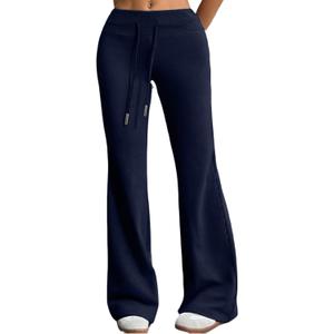 Herseas Women's Wide Waistband Sweatpants 2025 Trendy Baggy High Waisted Casual Trousers Flare Leg Pant (Medium, Navy Blue)