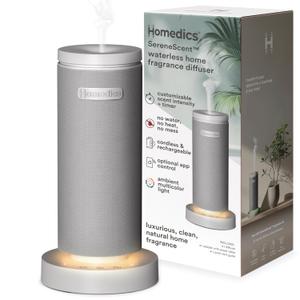 Homedics SereneScent Mini Fabric Rechargeable Waterless Diffuser, Cordless Aromatherapy Device, Use with SereneScent Oil 15ml (Sold Separately), Adjustable Mist Intensity & Ambient Light, Gray (Grey)