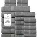 100% Cotton Bath Towel Set of 24-6 Bath Towels, 6 Hand Towels, 12 Wash Cloths, Sustainable, Soft, Highly Absorbent, Combed Cotton 24 Piece Set for Hotels, Spa, Bathroom, Dorm, Grey, Towel Set - Pack of 24