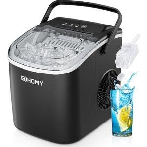 EUHOMY Countertop Ice Maker Machine with Handle, 26.4lbs Per Day, 9 Ice Cubes Ready in 6 Mins, Auto-Cleaning Portable Ice Maker with Basket and Scoop, for Home/Kitchen/Camping/RV (Black) (11.57"D x 11.42"W x 8.74"H)