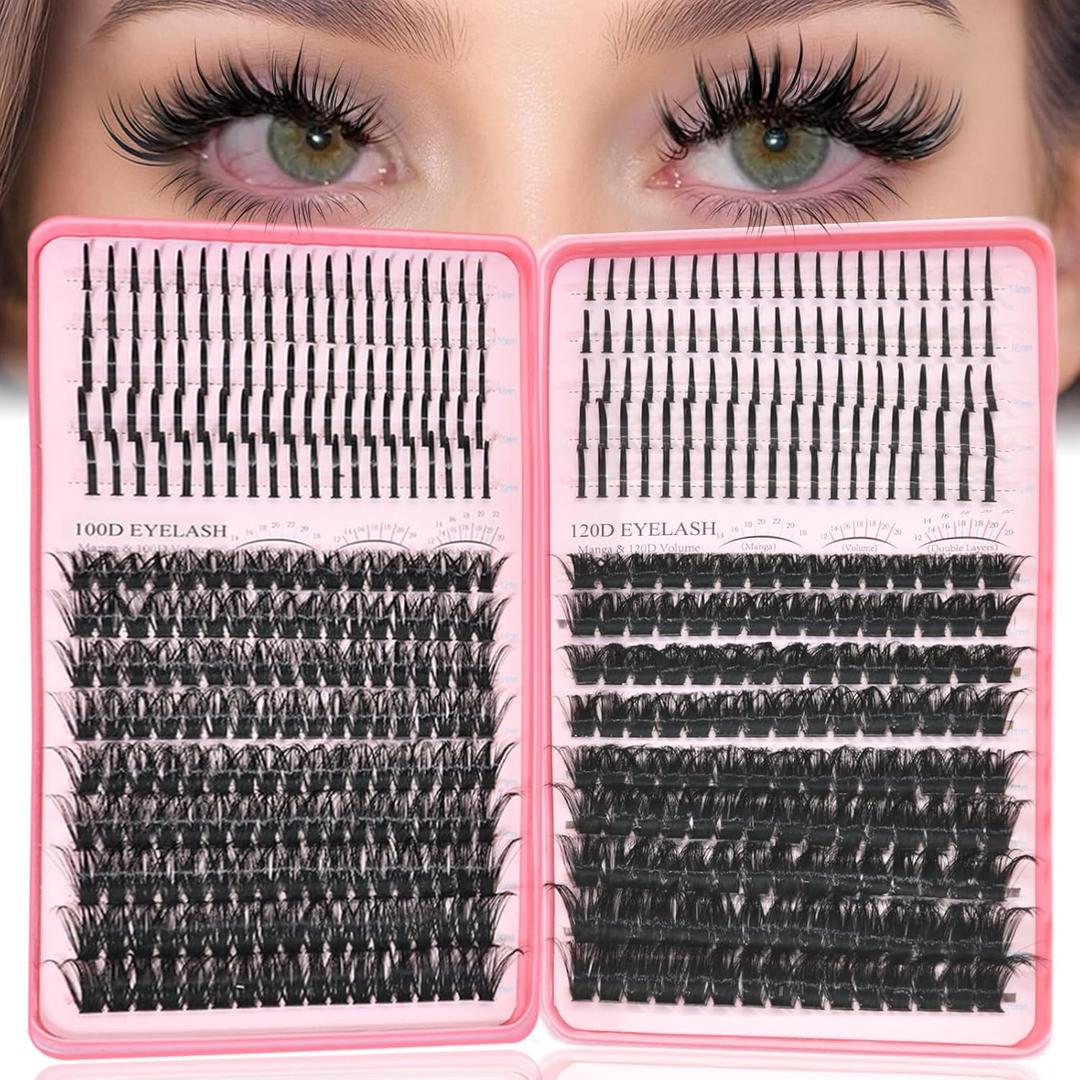 Lash Clusters with Spikes, 100D+120D Eyelash Clusters Extensions Individual D Curl Fluffy Wispy False Eyelashes DlY Manga Lashes Extension (12-22mm, Lash Clusters)