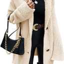 Taodou Women Hooded Knit Cardigans Button Cable Open Front Sweater Coat Beige L