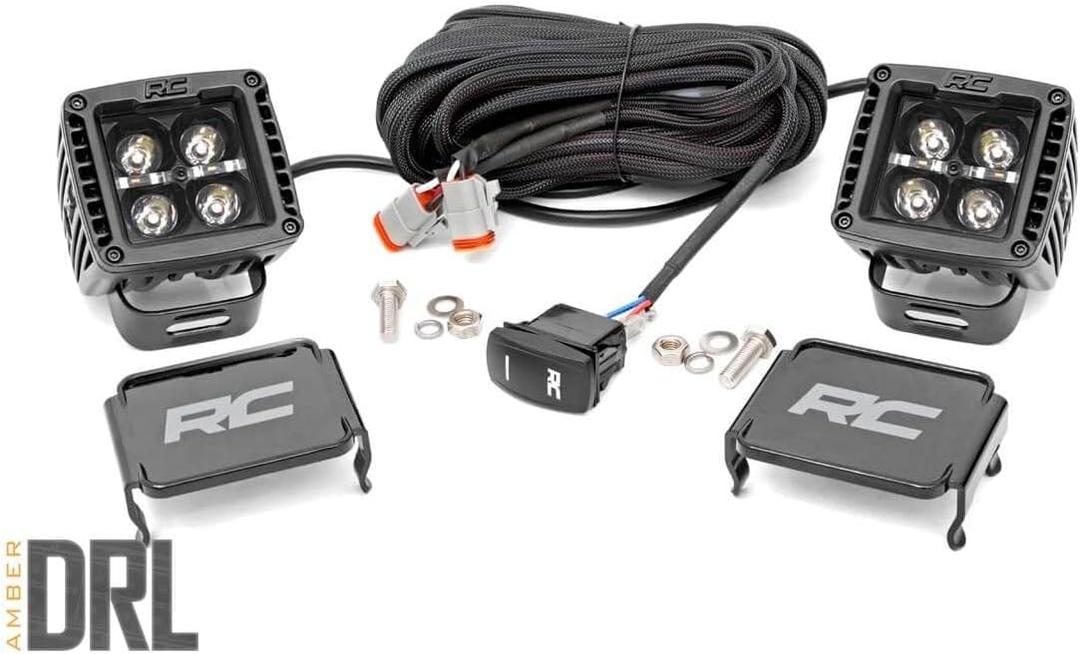 Rough Country 2" Black Series Square LED Cube Lights | Amber DRL - 70903BLKDRLA