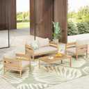 Christopher Knight Home Kory 4-Piece Acacia Wood Patio Furniture Set, Outdoor Conversation Sofa Chat Set with Club Chair and Coffee Table, Patio 4-Seater Seating Group for Backyard Balcony, Teak+Beige
