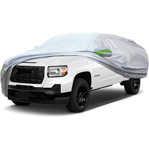 Full Car Cover Universal 6 Layers Outdoor Thicked All Weather Cover, Sunshield, Waterproof, Snow Proof, UV Proof, Scratch Proof, Bird Droppings, 6 Reflective Strips, Fits Pickups up 198"-220"
