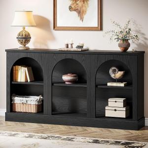Tribesigns Farmhouse Console Table, 63-Inch Long Entryway Table with 3 Tier Storage, Wooden Rectangular Sofa Table Behind The Couch for Entrance, Hallway, Living Room, Black, Large