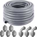 1inch 50ft Electrical Conduit Kit,Liquid-Tight Conduit and Connector Kit with 5 Straight and 3 Angle Fittings Included,Flexible Non -Metallic Liquid Tight Electrical Conduit(1" Dia, 50 Feet)
