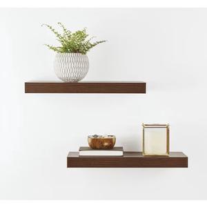 Mainstays Walnut 16.5" Wood Floating Shelves, Set of 2, Walnut