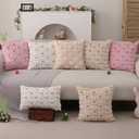 DFXSZ Easter Pillow Covers 20x20 inch Set of 2 Easter Decorations Pink Ears Beige Rabbit Soft Plush Faux Fur Jacquard Throw Pillows for Bedroom Sofa Holiday Festivals Home Decor FHJ-17C20
