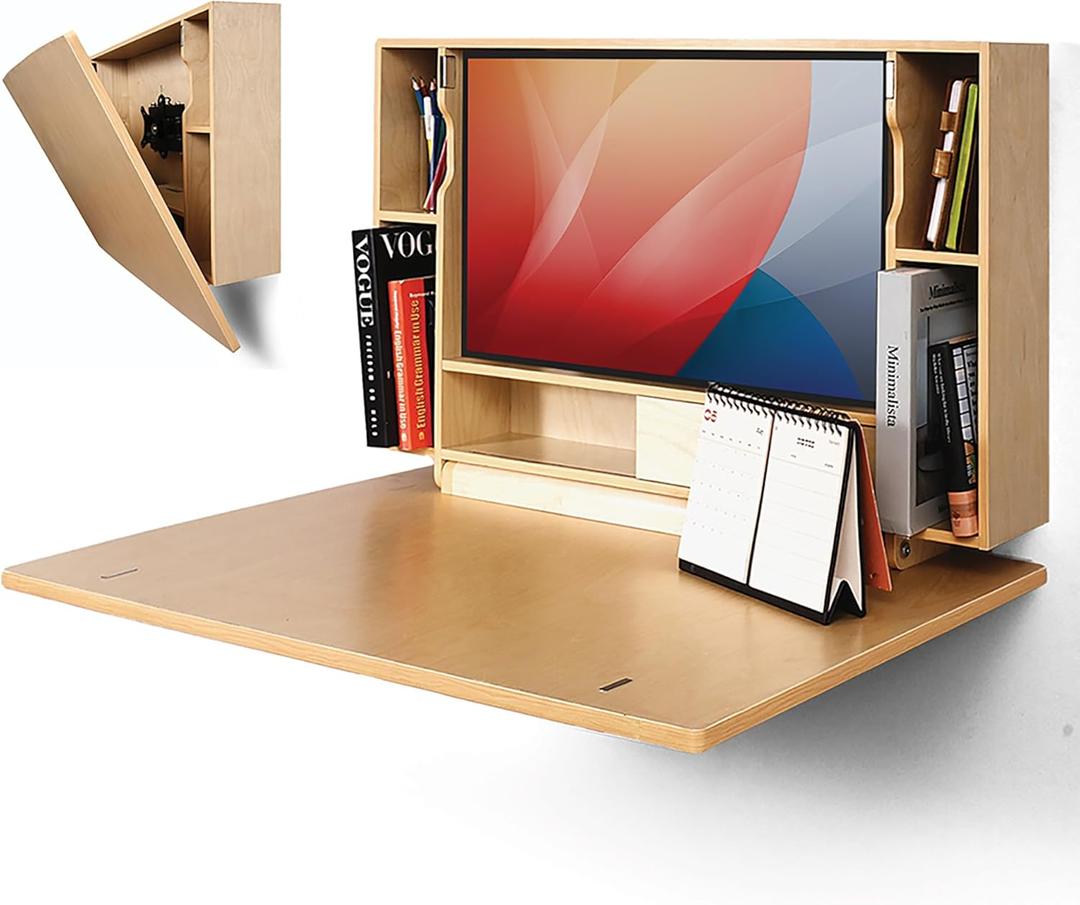 ARROWSTONE SKEENA Wall-Mounted Desk - Floating Folding Desk with Storage, Space-Saving Design for Home Office (36")