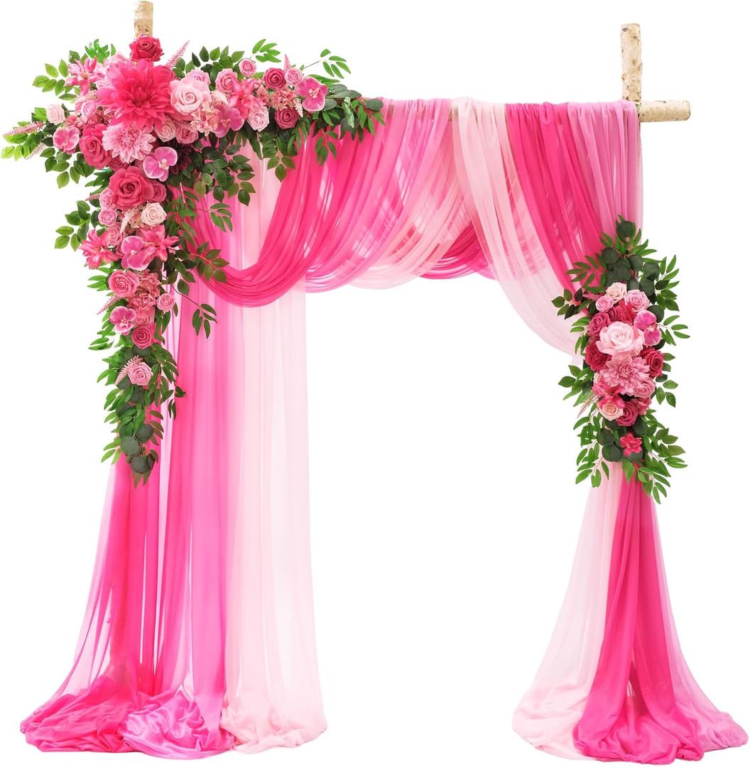 Wedding Arch Flowers Kit - Deluxe 5pcs Artificial Floral Swag with 3 Sheer Drapes, Realistic Silk Flower Arrangements for Wedding Ceremony Arbor Backdrop Reception Party Home Decor