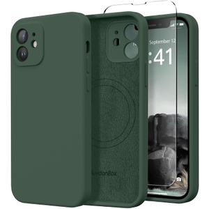 Magnetic for iPhone 12 Case, Compatible with MagSafe, [Full Camera Protection][Screen Protector] Silicone Shockproof Protective Phone Case for iPhone 12 6.1", Alpine Green