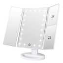WEILY Makeup Mirror with 21 LED Lights, Two Power Supply Modes, Adjustable Touch Screen and 1x/2x/3x Magnification Tri-Fold Vanity Mirror, Chargeable Travel Cosmetic Mirror for Desktop (White)