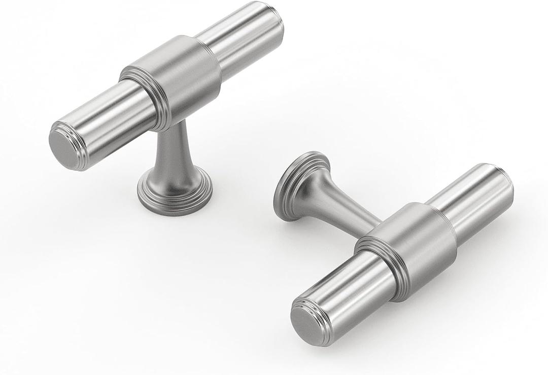 Haliwu 10 Pack Brushed Nickel Cabinet Knobs, T Bar Drawer Pulls, Single HoleZinc & Aluminum Alloy Brushed Finish, Hardware for Bathroom and Kitchen (Single Hole Pulls)