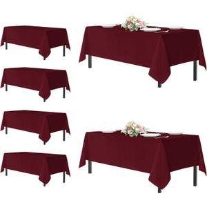 sancua Tablecloths for 6 Foot Rectangle Tables, 6 Pack - Washable Polyester Fabric Table Cloth for Chirstmas Party, Birthday, Banquet Reception, 54x108 Inch Burgundy