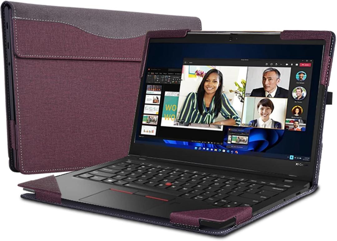 Laptop Cover for Lenovo ThinkPad X1 Carbon Gen 9 ThinkPad X1 Carbon Gen12/10/11/ X1 Yoga gen 6/7/8 case 2023 All-Inclusive Drop-Proof Case 14" PU Leather Inner Pocket Cover (Wine red)