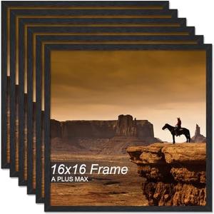 A PLUS MAX Square 16x16 Frame Set of 6, Black Engineered Wood Picture Frame for 16 x 16 Picture Poster Photo, Light Weight 16by16 Frame with Wood-grain for Wall - 6 Pack/Black/16 x16