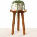 Teak Wood Plant Stand, 18" Round Side Table, Wood Accent Table