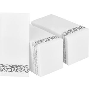 200 Pack Guest Towels Disposable Bathroom, Soft and Linen Feel Disposable Hand Towels, Decorative Bathroom Napkins for Party, Dinners, Wedding, Silver
