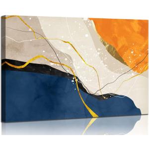Abstract Canvas Wall Art for Living Room - Large Nave Blue Wall Decor Picture - Modern Orange Painting Artwork for Bedroom Home Office Decoration, Ready to Hang (Blue and Orange, 24"36")