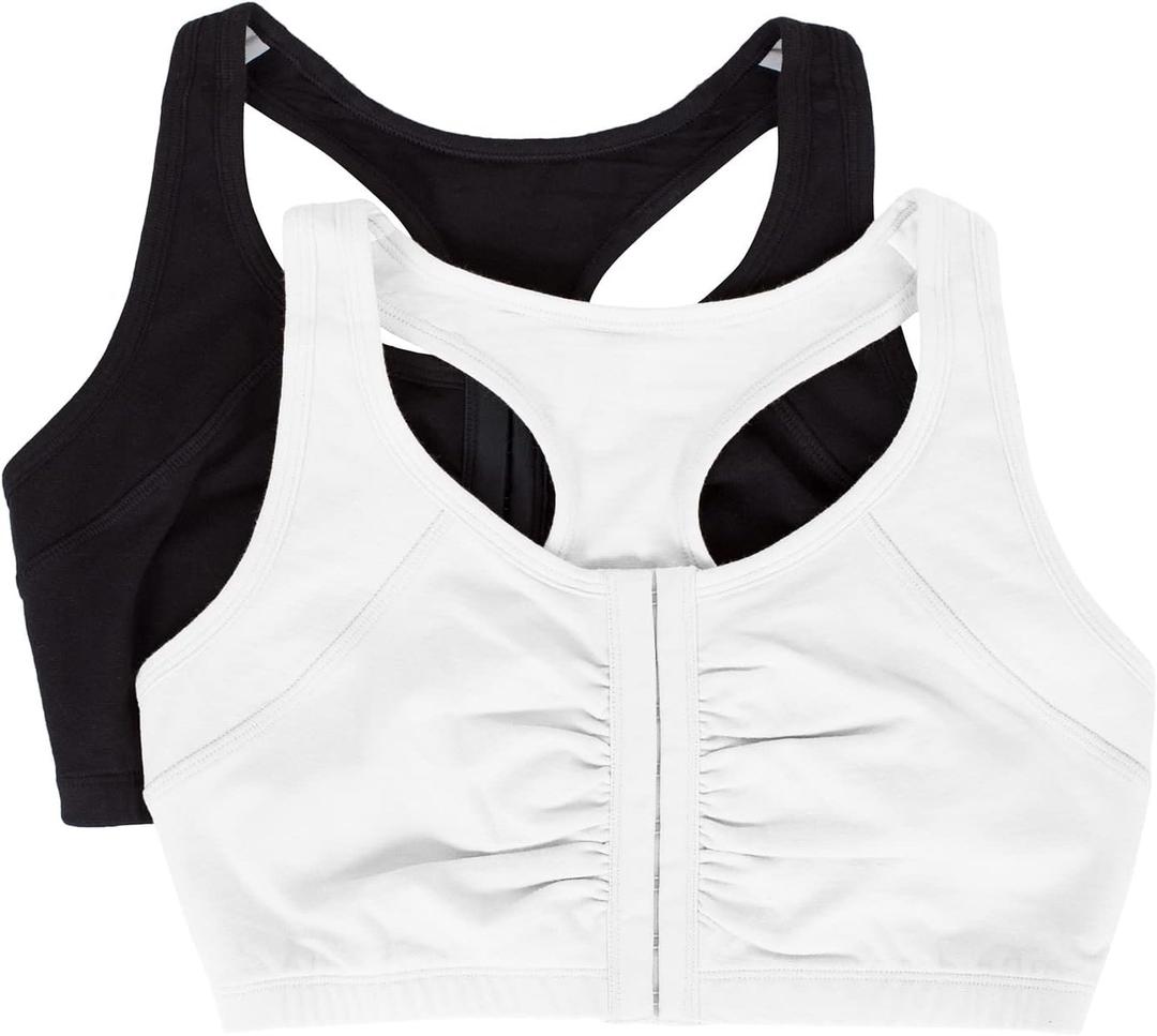 Fruit of the Loom Women's Front Close Builtup Sports Bra (34, Black Hue/White)