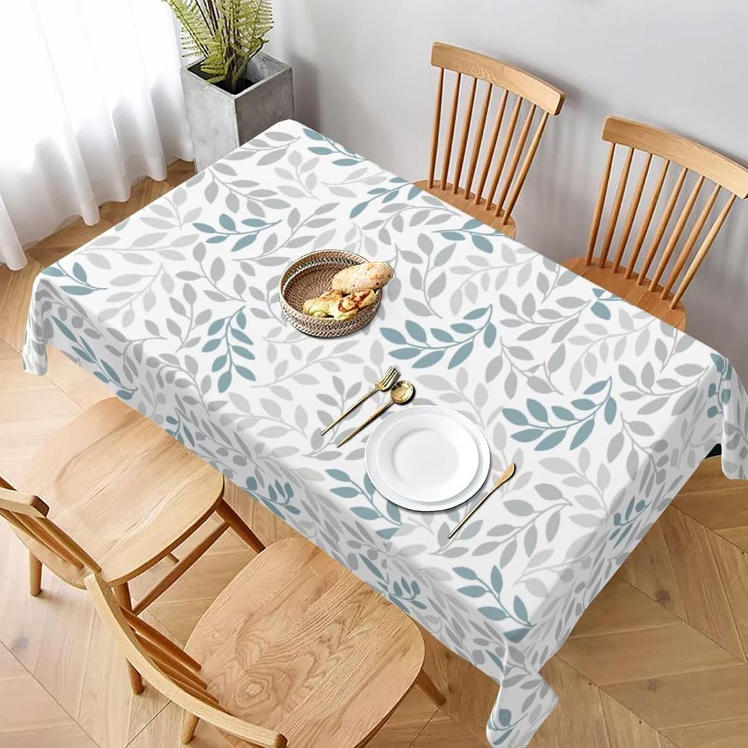 BETGINY Spring Grey Teal Leaf Tablecloth 60 x 120 Inch Rectangle, Summer Watercolor Leaves Table Cloth Waterproof Fabric Farmhouse Rustic Decorations for Home Kitchen Dining