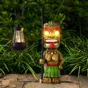 16.7" H Tiki Decor Garden Statue,Large Lantern Tiki Figurine with Solar Lights,Hawaiian Tiki Man Outdoor Patio Yard Lawn Bar Party Beach Pool Pond Halloween Christmas Decoration Ornament Gifts