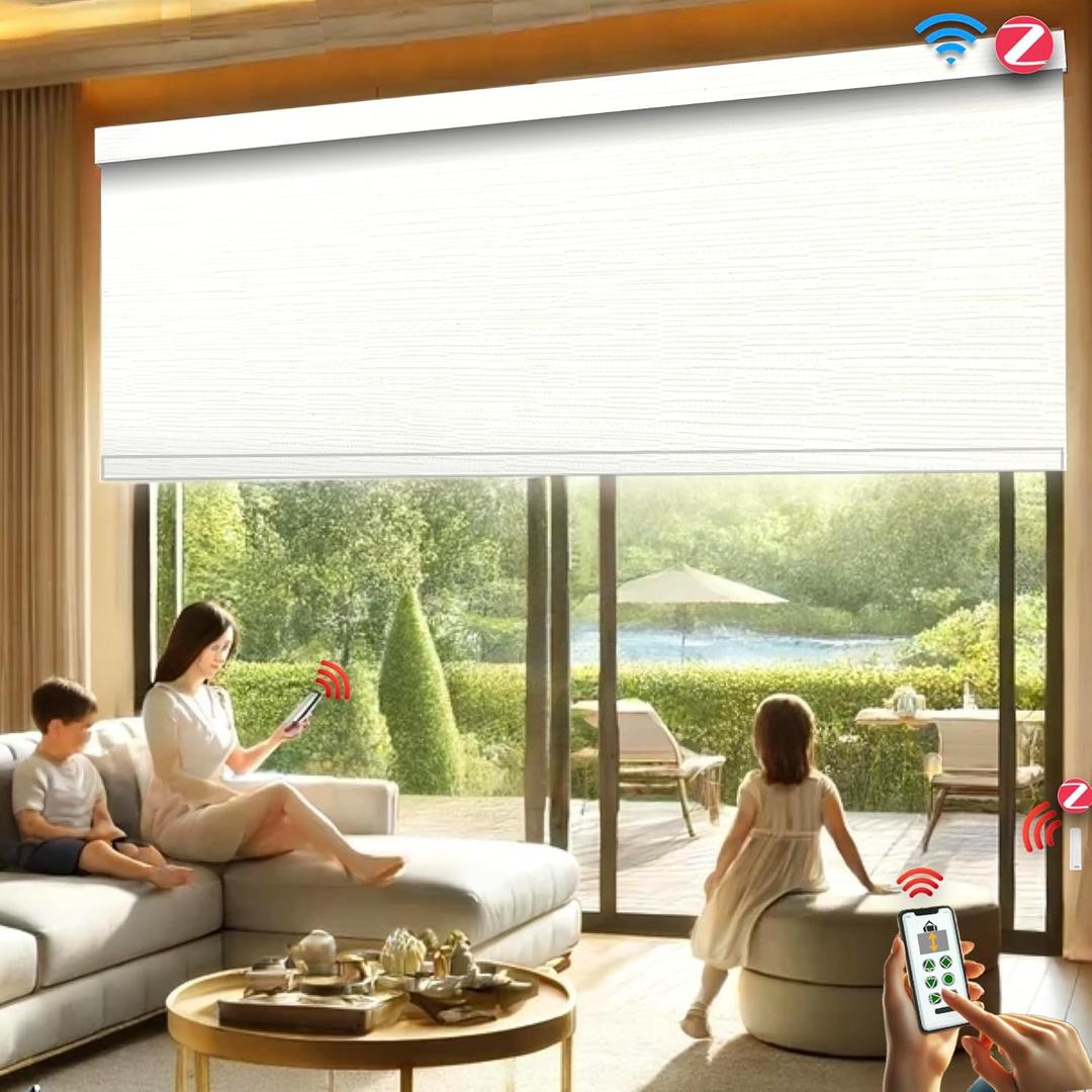 HILADUO Motorized Roller Blinds with Remote Control, Customized Size Width 20-105 Inches, Blackout Window Roller Shades b Blinds, Made in USA