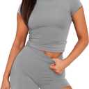 SAMPEEL Womens Two Piece Lounge Sets Casual Summer Outfits 2 Piece Short Matching Clothing Set (Small, Light Grey)