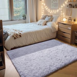 ONASAR White Rugs for Bedroom, 3x5 Fluffy Shaggy Bedside Area Rug, Soft Plush Shag Small Floor Carpet for Preppy Dorm Nursery Living Room Teen Kids Girls Boys Baby Toddler Indoor Home Decor