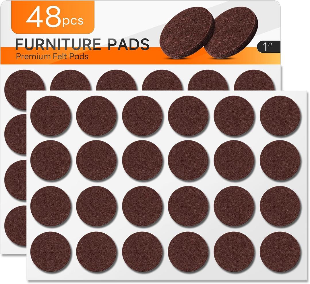 3 x 48 PCS Felt Furniture Pads, 1-inch Round Brown Chair Felt Pads, Felt Pads for Furniture Feet to Protect The Floor from Scratches,Reduce Noise (Brown)