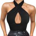 REORIA Butsmooth Women's Trendy Sexy Casual V Neck Double Lined Sleeveless Slimming Going Out Tank Top Bodysuits, Small