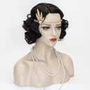Wiggy Mermaid Black Finger Wave Wig 1920s Flapper Wigs with Headband Necklace Gloves Accessories for Roaring 20s 30s Costume Party