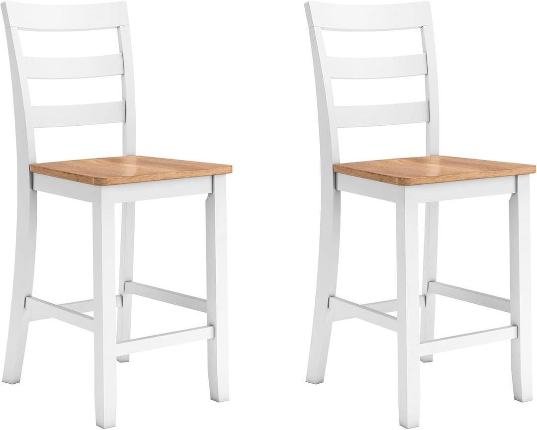 Signature Design by Ashley Gesthaven Solid Wood Frame Counter Height Barstool, Set of 2, White/Natural